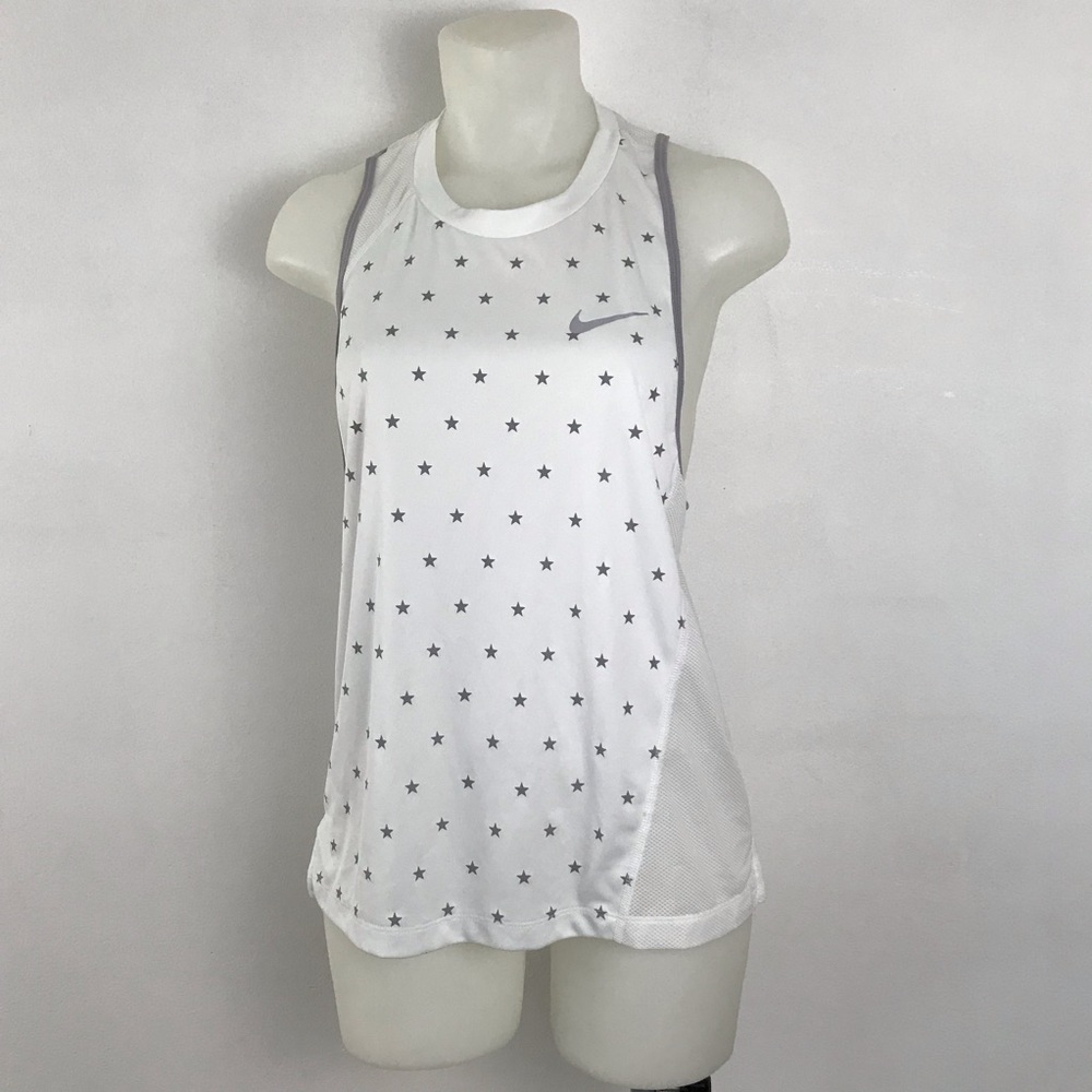 NIKE dri-fit running tank white silver stars S